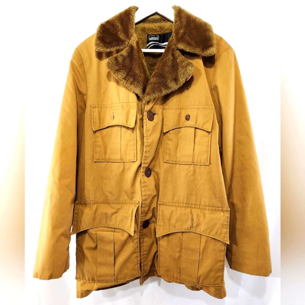 Incredible Vintage MONTGOMERY WARD Duck Canvas Lined Long Coat Made in USA sz 38